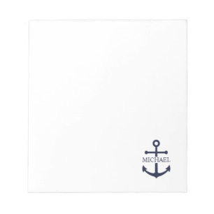 Nautical Navy Blue Anchor Personalised Name Notepad