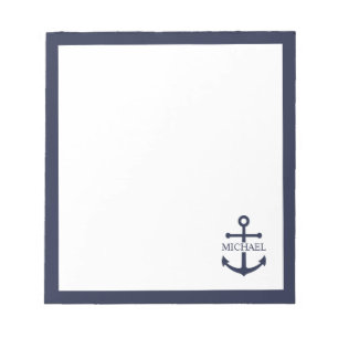 Nautical Navy Blue Anchor Personalised Name Notepad