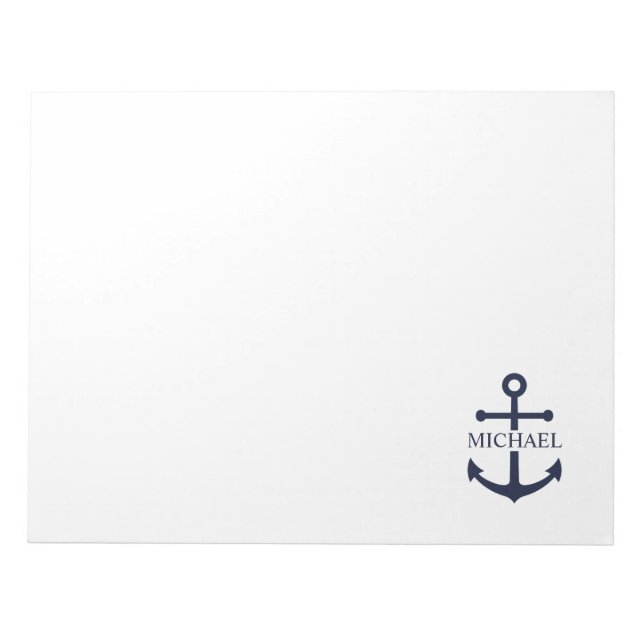 Nautical Navy Blue Anchor Personalised Name Notepad (Front)