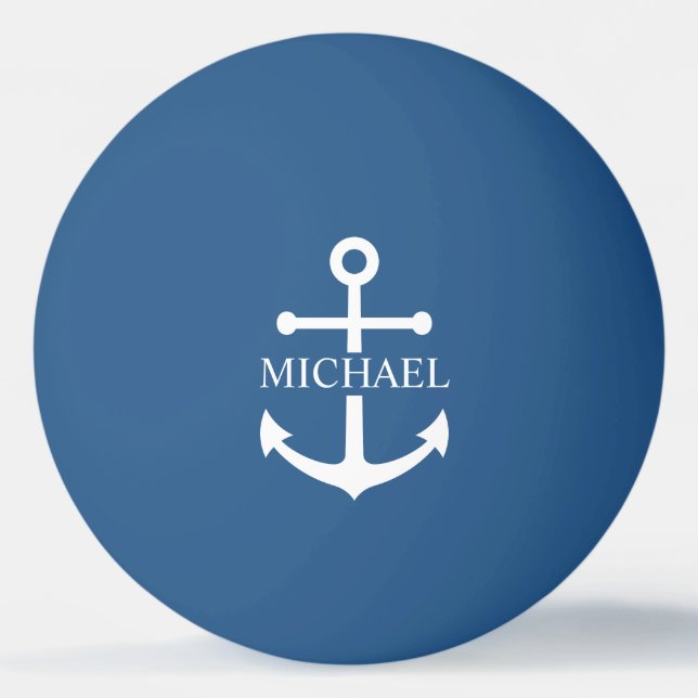 Nautical Navy Blue Anchor Personalised Name Ping Pong Ball (Front)