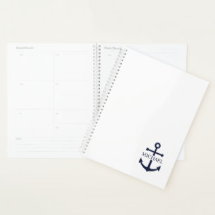 Nautical Navy Blue Anchor Personalised Name Planner