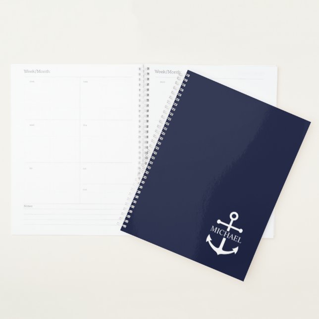 Nautical Navy Blue Anchor Personalised Name Planner (Display)
