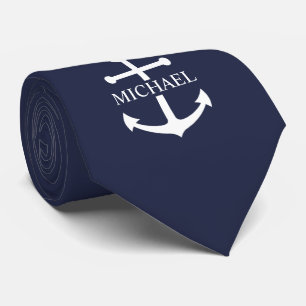 Nautical Navy Blue Anchor Personalised Name Tie