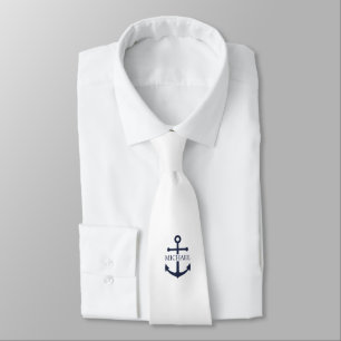 Nautical Navy Blue Anchor Personalised Name Tie