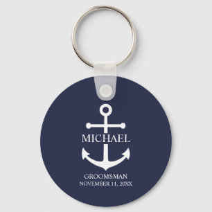 Nautical Navy Blue Anchor Personalized Groomsmen Key Ring