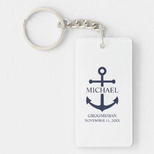 Nautical Navy Blue Anchor Personalized Groomsmen Key Ring