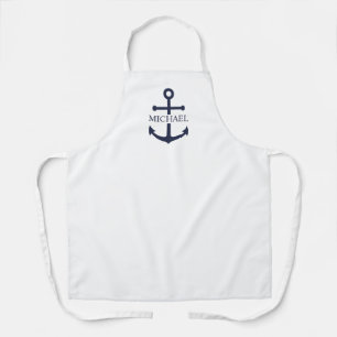 Nautical Navy Blue Anchor Personalized Name Apron
