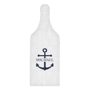 Nautical Navy Blue Anchor Personalized Name Cutting Board
