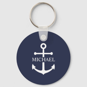 Nautical Navy Blue Anchor Personalized Name Key Ring