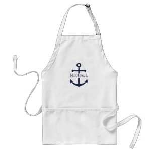 Nautical Navy Blue Anchor Personalized Name Standard Apron