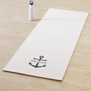 Nautical Navy Blue Anchor Personalized Name Yoga Mat