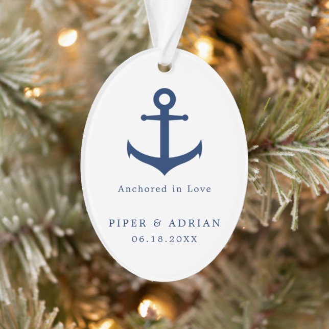 Nautical Navy Blue Anchor Photo Elegant Newlywed Ornament (Tree)