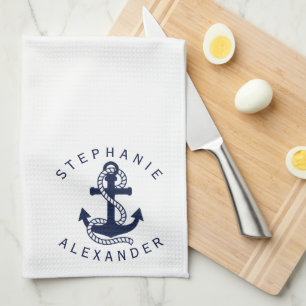 Nautical Navy Blue Anchor {pick your colour} Tea Towel