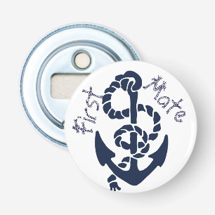 Nautical Navy Blue Anchor Rope Font Bottle Opener