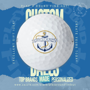 Nautical Navy Blue Anchor Rope Personalised Name Golf Balls