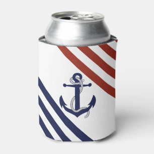 Nautical navy blue anchor/rope, red/blue stripe can cooler