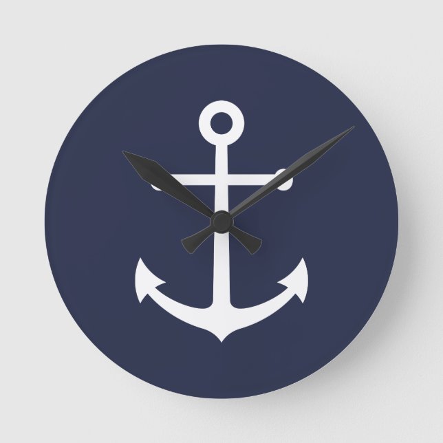 Nautical Navy Blue Anchor Round Clock (Front)