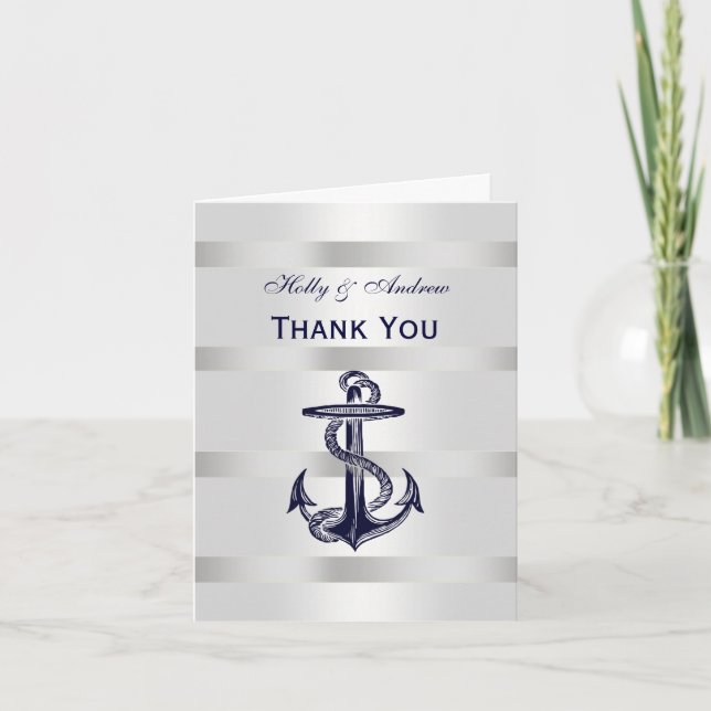 Nautical Navy Blue Anchor Silver White V Thank You (Front)