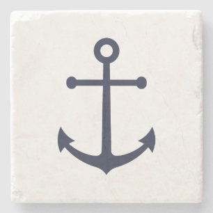 Nautical Navy Blue Anchor Stone Coaster