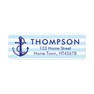 Nautical Navy Blue Anchor Striped Return Address Label