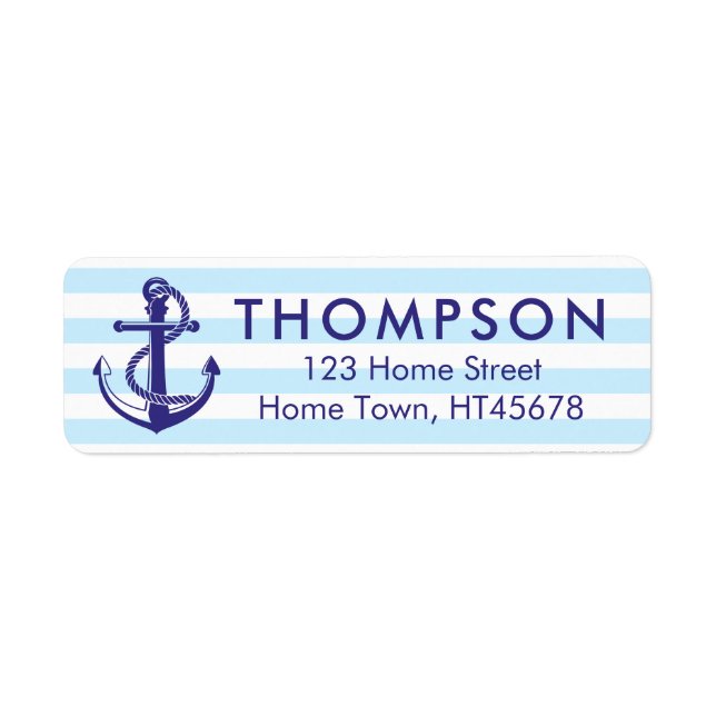Nautical Navy Blue Anchor Striped Return Address Label (Front)
