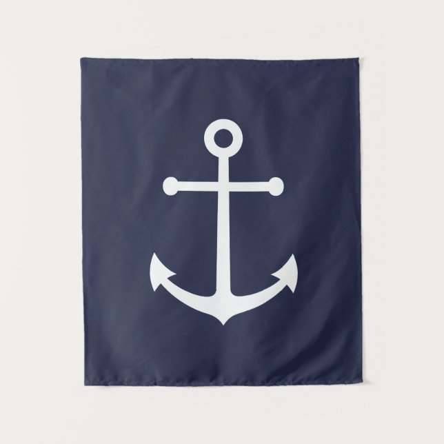 Nautical Navy Blue Anchor Tapestry (Front)