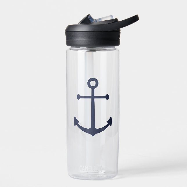 Nautical Navy Blue Anchor Water Bottle (Left)