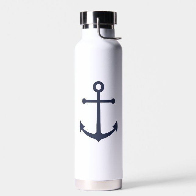 Nautical Navy Blue Anchor Water Bottle (Left)