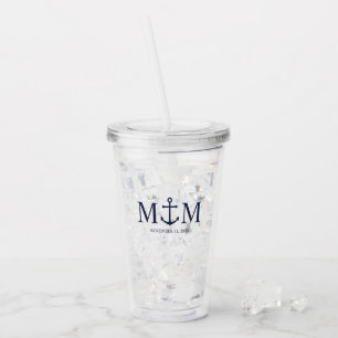 Nautical Navy Blue Anchor Wedding Acrylic Tumbler