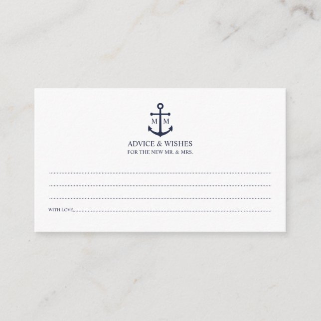 Nautical Navy Blue Anchor Wedding Advice Card (Front)