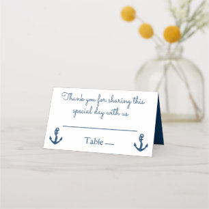 Nautical Navy Blue Anchor Wedding Bridal Shower Place Card