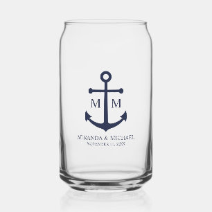 Nautical Navy Blue Anchor Wedding Can Glass