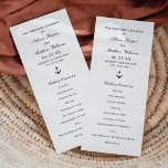 Nautical Navy Blue Anchor Wedding Ceremony Program<br><div class="desc">Wedding ceremony programs in a flat tea-length panel style feature a navy blue and white colour scheme with a nautical boat anchor. Personalise the custom template with your wording details,  and adjust text if needed using the "Customise It!" tool.</div>
