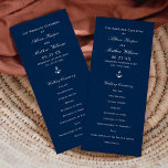 Nautical Navy Blue Anchor Wedding Ceremony Program<br><div class="desc">Wedding ceremony programs in a flat tea-length panel style feature a navy blue and white colour scheme (note,  text and background colours can be modified) with a boat anchor accent. Personalise the custom template with your wording details,  and adjust text if needed using the "Customise It!" tool.</div>