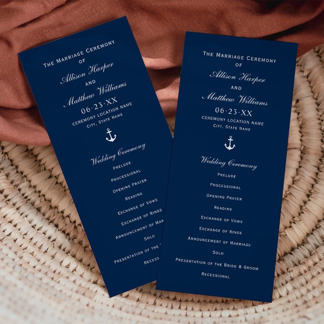 Nautical Navy Blue Anchor Wedding Ceremony Program (Creator Uploaded)