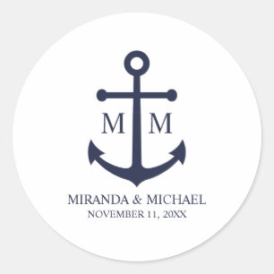 Nautical Navy Blue Anchor Wedding Classic Round Sticker