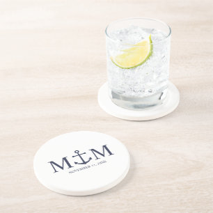 Nautical Navy Blue Anchor Wedding Coaster