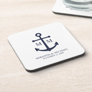 Nautical Navy Blue Anchor Wedding Coaster