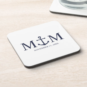 Nautical Navy Blue Anchor Wedding Coaster