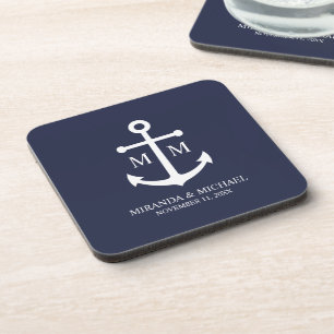 Nautical Navy Blue Anchor Wedding Coaster