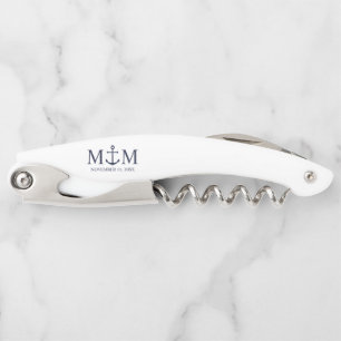 Nautical Navy Blue Anchor Wedding Corkscrew
