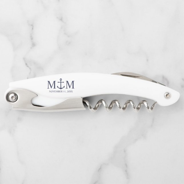 Nautical Navy Blue Anchor Wedding Corkscrew (Front)