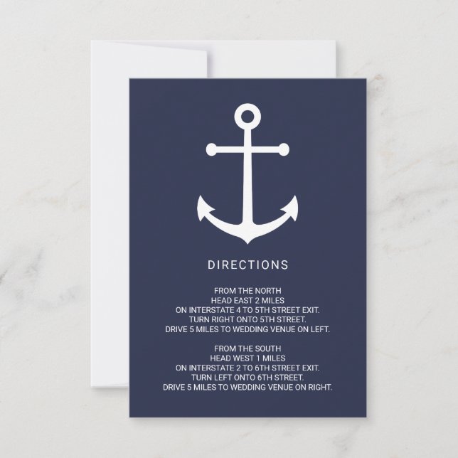 Nautical Navy Blue Anchor Wedding Details Invitation (Front)