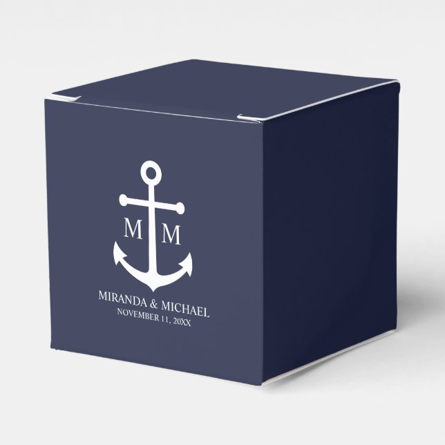 Nautical Navy Blue Anchor Wedding Favour Box (Front Side)