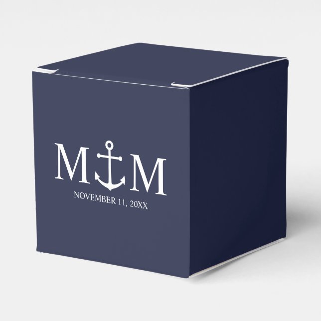 Nautical Navy Blue Anchor Wedding Favour Box (Front Side)