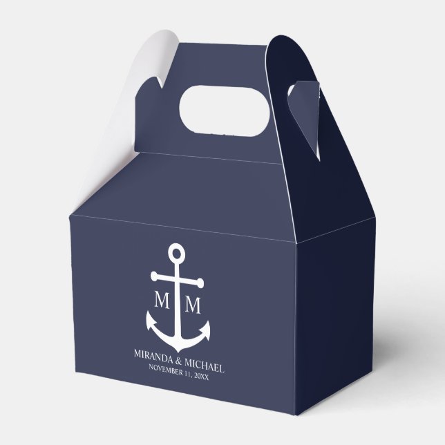 Nautical Navy Blue Anchor Wedding Favour Box (Front Side)