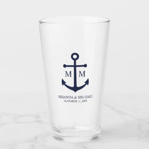 Nautical Navy Blue Anchor Wedding Glass