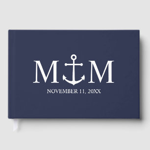 Nautical Navy Blue Anchor Wedding Guest Book