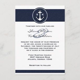 Nautical Navy Blue Anchor Wedding Invitation