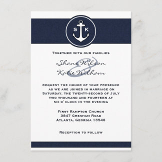 Nautical Navy Blue Anchor Wedding Invitation